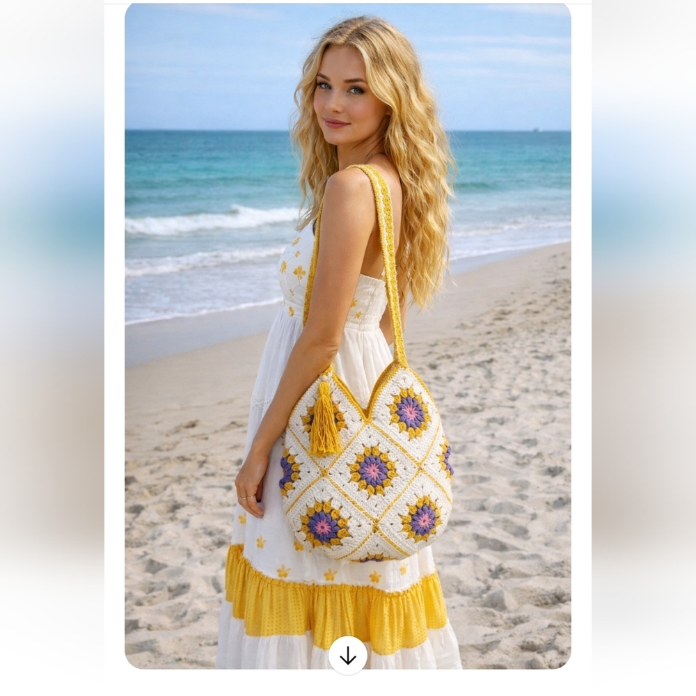 Handmade Crochet Granny Square Pattern Women's Shoulder Bag